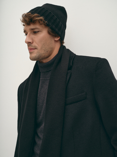 Черная шапка-бини с шерстью мериноса (56-58) 20line