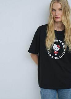 Футболка с принтом Hello Kitty, Черный Ostin