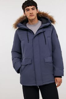 Пуховик с капюшоном и мехом, 3XL, синий Baon