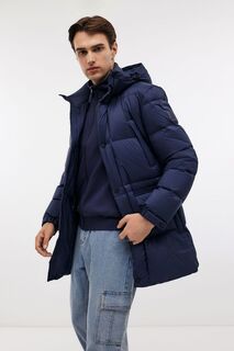 Удлиненный пуховик с капюшоном, 3XL, синий Baon