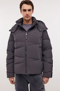 Пуховик с капюшоном и ассиметричной стежкой, 3XL, серый Baon