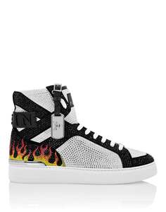 MONEY BEAST Hi-Top кристалл Пламя Philipp Plein, цвет White / Black