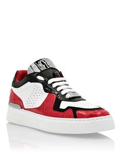 СЕРЕБРЯНЫЕ КРОССОВКИ LO-TOP $URFER С ПРИНТОМ COCCO Philipp Plein, красный