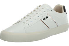 Мужские низкие кожаные низкие кеды с логотипом Hugo Boss Aiden, черный перец/белая соль, цвет Open White