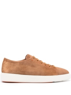 Santoni замшевые кеды на шнуровке, коричневый