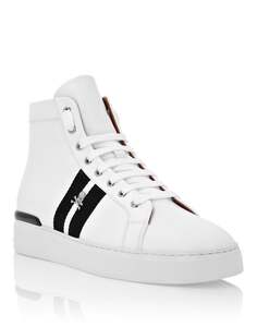 Кожаные высокие кеды в полоску Philipp Plein, белый