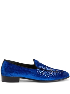 Giuseppe Zanotti бархатные лоферы со стразами, синий
