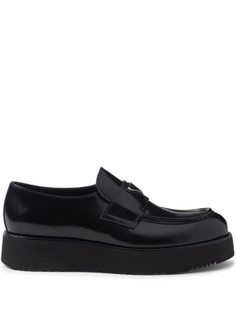 Prada мокасины из матовой кожи с логотипом, черный