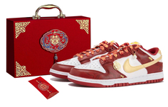 Кроссовки Nike Dunk Skateboarding Shoes Men Low-top White/Gold/Red, красный