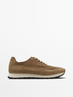 Кроссовки из мягкой замши с разрезом Massimo Dutti, коричневый