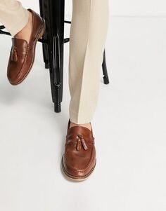 Светло-коричневые кожаные лоферы с кисточками ASOS DESIGN на натуральной подошве