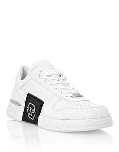 КОЖАНЫЕ КРОССОВКИ PHANTOM KICK$ LO-TOP Platinum HEXAGON Philipp Plein, белый