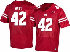 Мужские кроссовки Under Armour T.J. Красная реплика футбольной майки Watt Wisconsin Badgers # 42