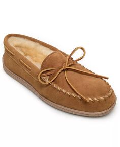 Мужские тапочки-мокасины из овчины на жесткой подошве Minnetonka, бежевый