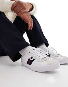Бело-темно-синие кроссовки из кожи и замши Polo Ralph Lauren Court Vulc