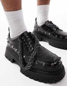 ASOS DESIGN – черные туфли на шнуровке на толстой подошве с серебряными деталями