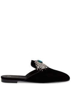 Giuseppe Zanotti бархатные слиперы Euphemiee с кристаллами, черный
