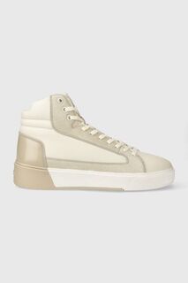 Кожаные кроссовки HIGH TOP LACE UP INV STITCH Calvin Klein, бежевый