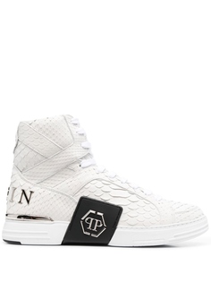 Philipp Plein высокие кроссовки с тиснением под кожу змеи, черный