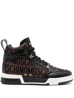 Moschino высокие кроссовки с логотипом, коричневый