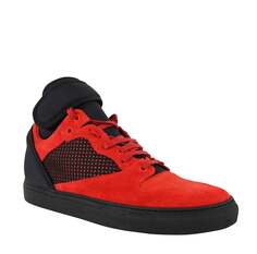 Balenciaga Мужские высокие кроссовки из замшевой кожи, цвет Black / Red