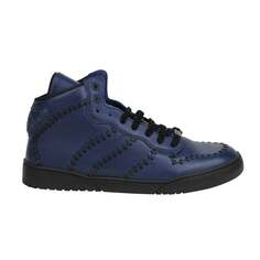 Мужские кожаные кроссовки с высоким верхом и прострочкой Bottega Veneta, цвет Navy Blue