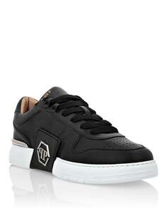 КОЖАНЫЕ КРОССОВКИ PHANTOM KICK$ LO-TOP Platinum HEXAGON Philipp Plein, черный