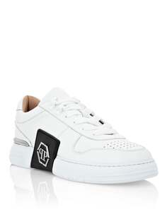 КОЖАНЫЕ КРОССОВКИ PHANTOM KICK$ LO-TOP Platinum HEXAGON Philipp Plein, белый