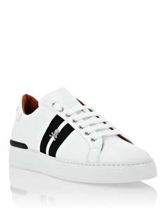 Кожаные низкие кеды в полоску Philipp Plein, белый