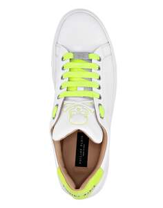 Кожаные кроссовки Skull and Plein Philipp Plein, цвет White / Yellow