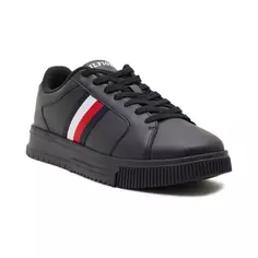 Кожаные кроссовки в полоску ess Tommy Hilfiger, черный