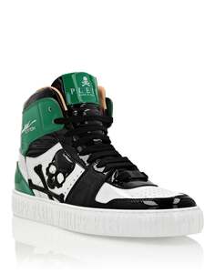 ВЫСОКИЕ КРОССОВКИ ПЕДАЛЬНЫЙ ПАТЕНТНЫЙ ЧЕРЕП Philipp Plein, зеленый