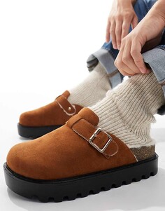 Светло-коричневые сабо-мюли ASOS DESIGN на подкладке из искусственного меха