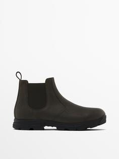 Кожаные ботильоны-носки с отделкой Vibram Massimo Dutti, коричневый