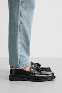 Кожаные лоферы с кисточками ZARA, черный