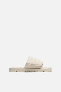 Стеганые сандалии-слайдеры ZARA, экрю-белый