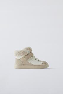 Высокие кроссовки с подкладкой из искусственного меха ZARA, белый