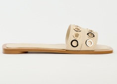 Сандалии Zara Flat Leather Slider With Metal Appliqués, белый