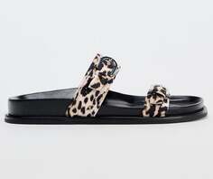 Сандалии Zara Animal Print Flat With Buckles, мультиколор