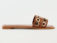 Сандалии Zara Flat Leather Slider With Metal Appliqués, коричневый