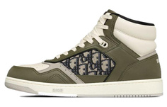 Кроссовки DIOR B27 High Olive And Cream Smooth Calfskin With Beige And Black DIOR Oblique Jacquard