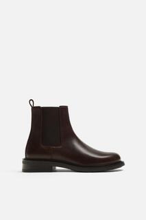 Кожаные ботинки челси ZARA, коричневый
