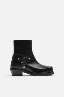 Кожаные ботинки с шлемом ZARA, черный
