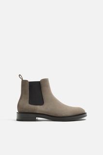 Кожаные ботинки челси ZARA, серо-коричневый