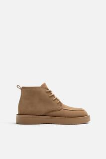 Кожаные ботинки с подкладкой из флиса ZARA, кэмел коричневый