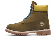 Ботинки Timberland Premium 6 Inch Boots Olive Green Nubuck With Yellow Collar