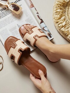 SHUZIA Модные Женские сандалии на плоской подошве, универсальные, коричневый NO Brand