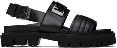 Черные сандалии из телячьей кожи с пластинкой с логотипом Maxi Moschino, цвет Black