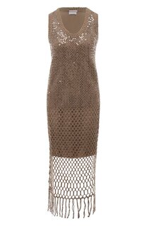 Платье из шелка и льна Brunello Cucinelli