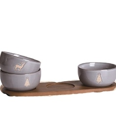 Набор посуды ARYA HOME COLLECTION Глиняный набор пиалок на бамбуковой подставке Christmas Siberia